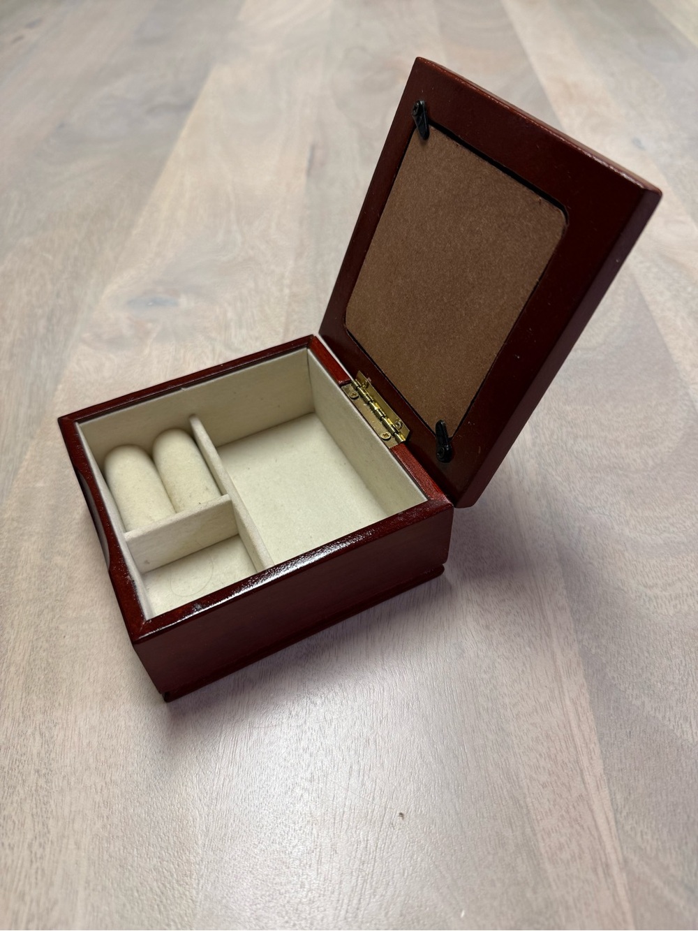 Vintage 1990’s 4.5" Wood Jewelry Box with Picture Frame in Lid